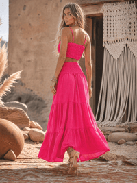 WOMEN'S ELASTIC WAIST TIERED MAXI SKIRT