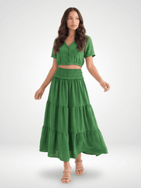 WOMEN'S ELASTIC WAIST TIERED MAXI SKIRT