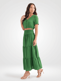 WOMEN'S ELASTIC WAIST TIERED MAXI SKIRT