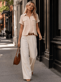 ***************WOMEN'S SHORT SLEEVE BUTTON UP FRONT POCKETS BLOUSE