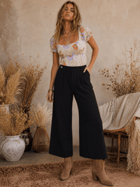 ********WOMEN'S BUTTON CLOSURE FRONT POCKETS WIDE LEG PANTS