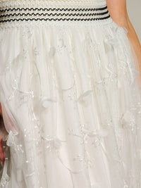 WOMEN'S ELASTIC WAIST EMBROIDERY FLOWER DETAILED MIDI SKIRT
