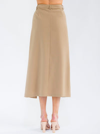 WOMEN'S BUTTON CLOSURE SURPLICE FRONT SLIT MAXI SKIRT
