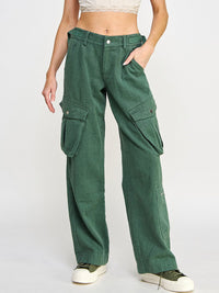 WOMEN'S BUTTON CLOSURE CARGO POCKETS WIDE LEG PANTS