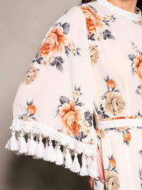 WOMEN'S 3/4 SLEEVES OPEN BACK TASSEL FLORAL ROMPER