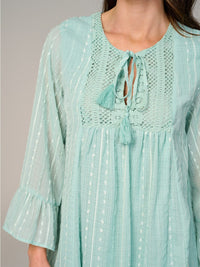 WOMEN'S LONG SLEEVE V-NECK SWISS DETAILED TUNIC MINI DRESS