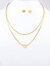 WOMEN'S GOLD HEART EARRINGS & NECKLACE SET