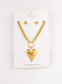 WOMEN'S STAINLESS STEAL HEART EARRINGS & NECKLACE SET