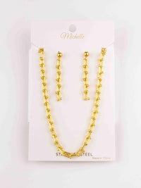 WOMEN'S GOLD STAINLESS STEEL EARRINGS & NECKLACE SET