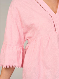 WOMEN'S SHORT SLEEVE V-NECK TRIM DETAILED BLOUSE