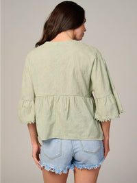 WOMEN'S SHORT SLEEVE V-NECK TRIM DETAILED BLOUSE
