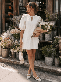 WOMEN'S SHORT SLEEVE V-NECK FLOWERS MINI DRESS