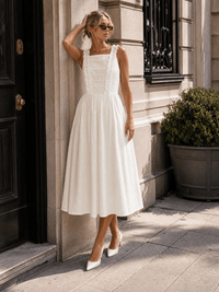 WOMEN'S SLEEVELESS SQUARE NECK RUFFLE FRONT POCKETS MAXI DRESS
