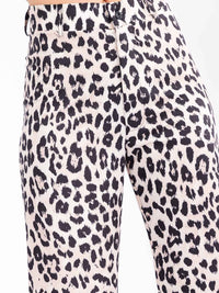 WOMEN'S BUTTON CLOSURE BACK POCKETS WIDE LEG ANIMAL PRINT PANTS