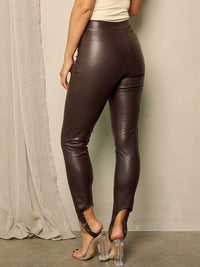 WOMEN'S HIGH WAIST ZIP UP PU PLEATHER PANTS