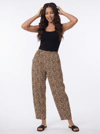 WOMEN'S ELASTIC WAIST FRONT POCKETS STRAIGHT LEG ANIMAL PRINT PANTS