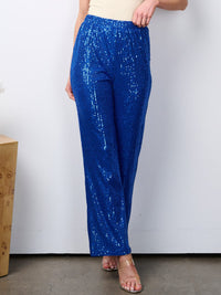 WOMEN'S ELASTIC WAIST SEQUINS WIDE LED PANTS