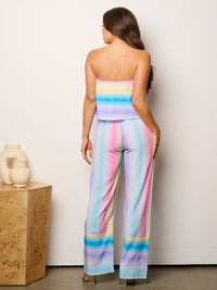 WOMEN'S SLEEVELESS RUFFLE MULTI COLOR STRIPES JUMPSUIT