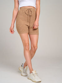 WOMEN'S ELASTIC WAIST SELF TIE KNIT MINI SHORTS