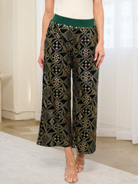 WOMEN'S ELASTIC WAIST POCKETS SEQUINS WIDE LEG PANTS