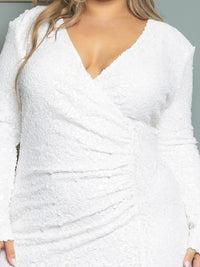 PLUS SIZE LONG SLEEVE FRONT SLIT SURPLICE SEQUINS MAXI GOWN DRESS