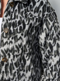 WOMEN'S LONG SLEEVE BUTTON CLOSURE POCKETS ANIMAL PRINT FUZZY JACKET
