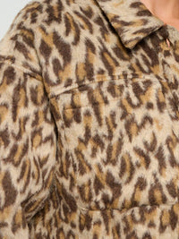 WOMEN'S LONG SLEEVE BUTTON CLOSURE POCKETS ANIMAL PRINT FUZZY JACKET