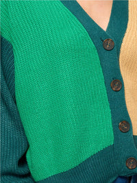WOMEN'S LONG SLEEVE BUTTON UP COLORBLOCK CARDIGAN SWEATER