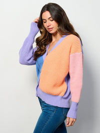 WOMEN'S LONG SLEEVE BUTTON UP COLORBLOCK CARDIGAN SWEATER