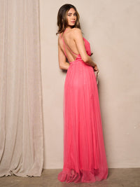 WOMEN'S SLEEVELESS V-NECK OPEN BACK MAXI GOWN DRESS