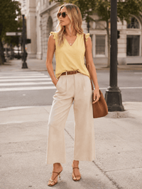 WOMEN'S RUFFLE SLEEVE V-NECK BLOUSE