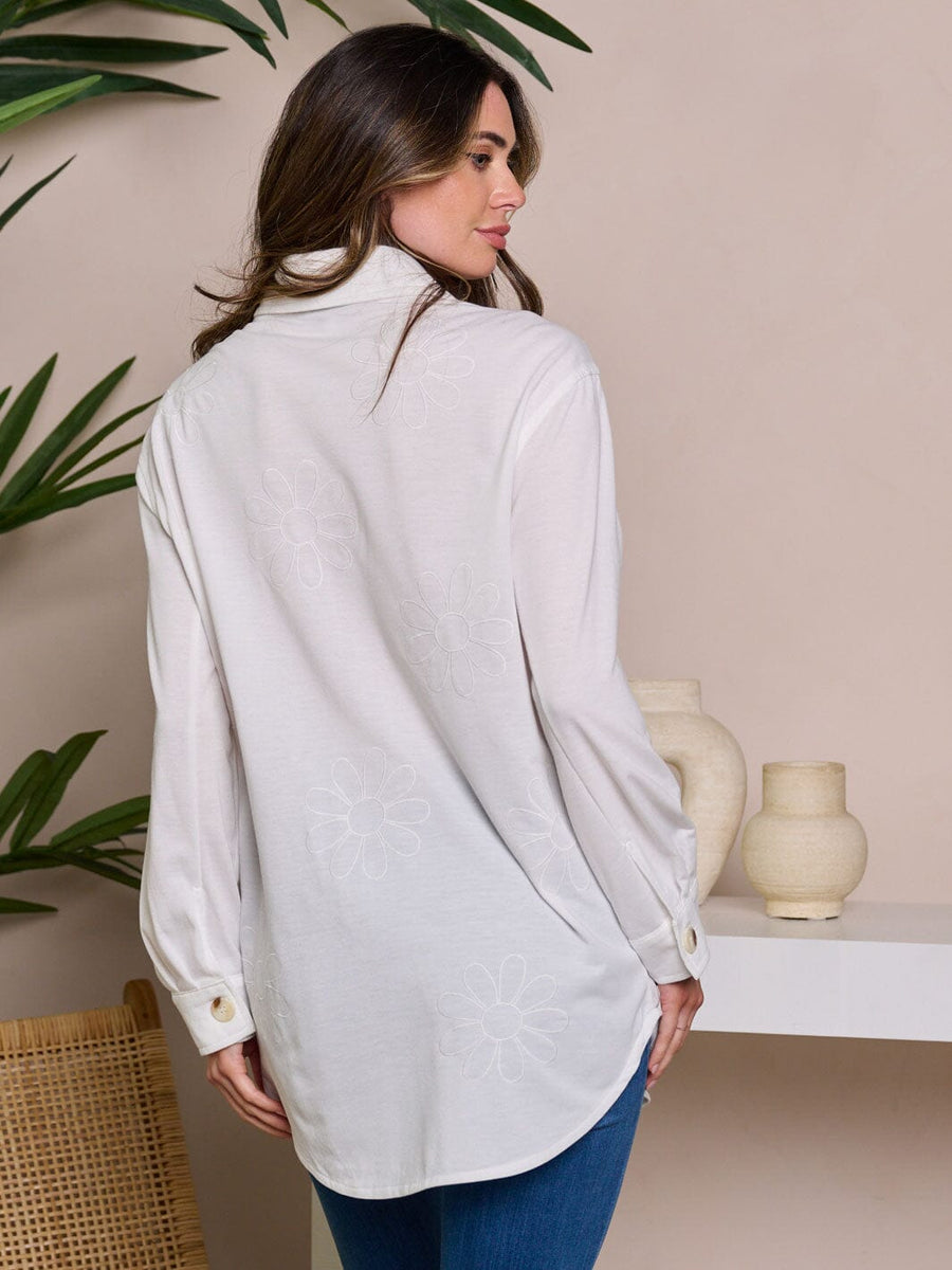 Letter Printed Button Up Long Sleeve Blouse main image 1