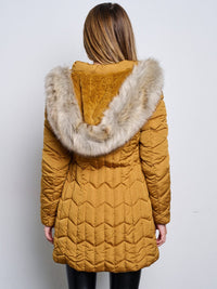 WOMEN'S LONG SLEEVE ZIP UP REMOVABLE SHERPA HOODIE PUFFER JACKET