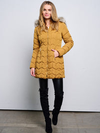 WOMEN'S LONG SLEEVE ZIP UP REMOVABLE SHERPA HOODIE PUFFER JACKET