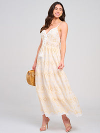WOMEN'S SLEEVELESS V-NECK SMOCK EYELET EMBROIDERY MAXI DRESS