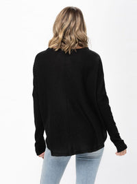 WOMEN'S LONG SLEEVE V-NECK BUTTON UP HIGH-LOW TUNIC WAFFLE BLOUSE