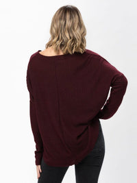 WOMEN'S LONG SLEEVE V-NECK BUTTON UP HIGH-LOW TUNIC WAFFLE BLOUSE