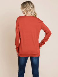 WOMEN'S LONG SLEEVE DETAILED SOLID TOP