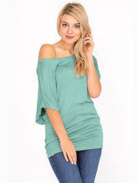 WOMEN'S SHORT SLEEVE OFF SHOULDER LOOSE FIT TUNIC TOP