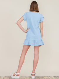 WOMEN'S SHORT SLEEVE RUFFLE BOTTOM HEM TUNIC MINI DRESS