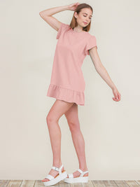 WOMEN'S SHORT SLEEVE RUFFLE BOTTOM HEM TUNIC MINI DRESS