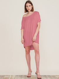 WOMEN'S SHORT SLEEVE OFF SHOULDER TUNIC MINI DRESS