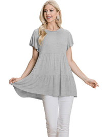 WOMEN'S SHORT SLEEVE LOOSE FIT TIERED TUNIC TOP