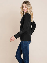 WOMEN'S LONG CROCHET SLEEVE BUTTON UP TOP