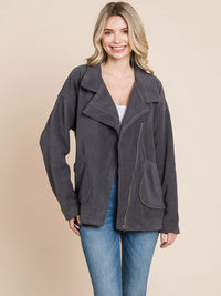 WOMEN'S LONG SLEEVE ZIPPER CLOSURE FRONT POCKETS JACKET
