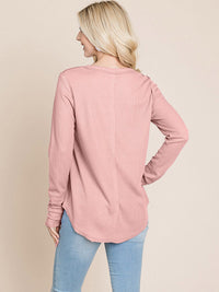 WOMEN'S LONG SLEEVE SOLID WAFFLE TOP