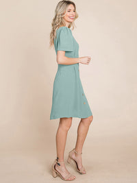 WOMEN'S SHORT SLEEVE V-NECK BUTTON UP MINI DRESS