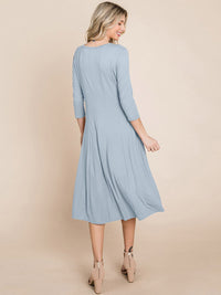 WOMEN'S 3/4 SLEEVE FIT & FLARE SOLID MIDI DRESS