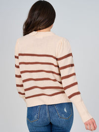 WOMEN'S LONG SLEEVE COLORBLOCK STRIPES KNIT PULLOVER SWEATER