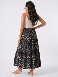 WOMEN'S ELASTIC WAIST TIERED FLORAL MAXI SKIRT